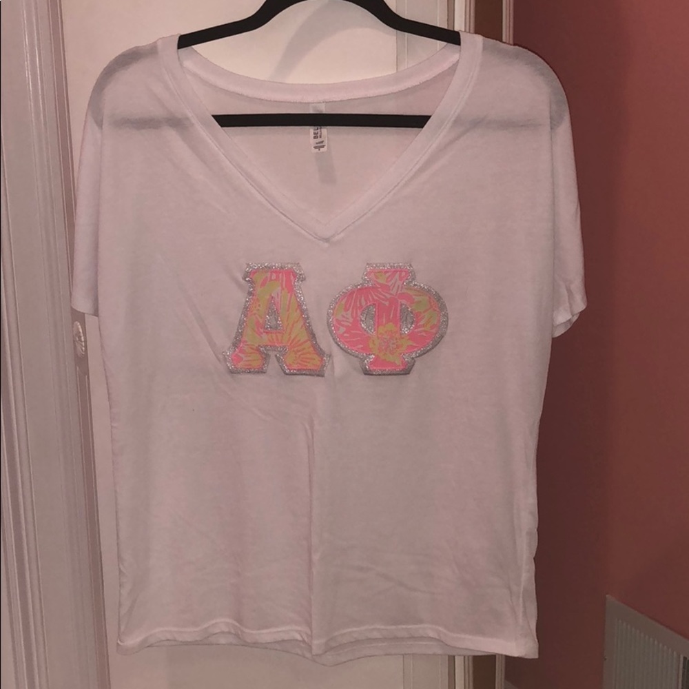 Alpha Phi Lettered V-Neck Tee - image 1